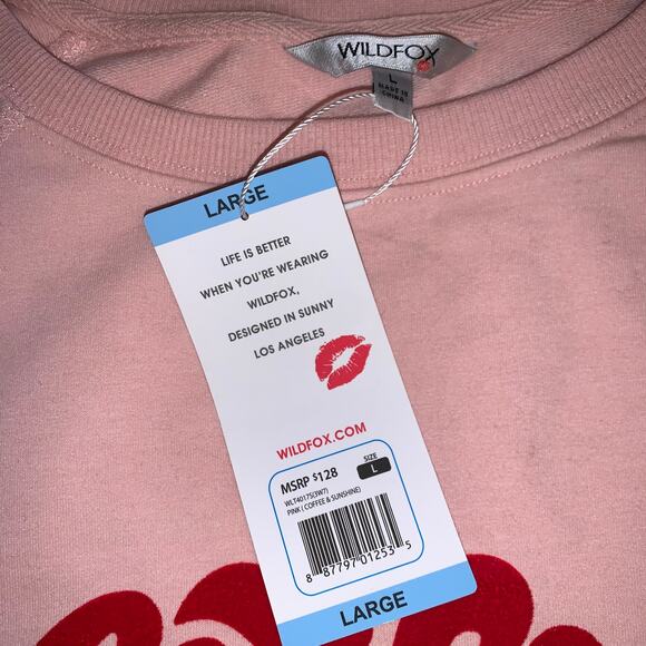 NWT Wildfox Pink Coffee N Sunshine Velvet Letters Statement Sweatshirt Size L - Picture 7 of 12
